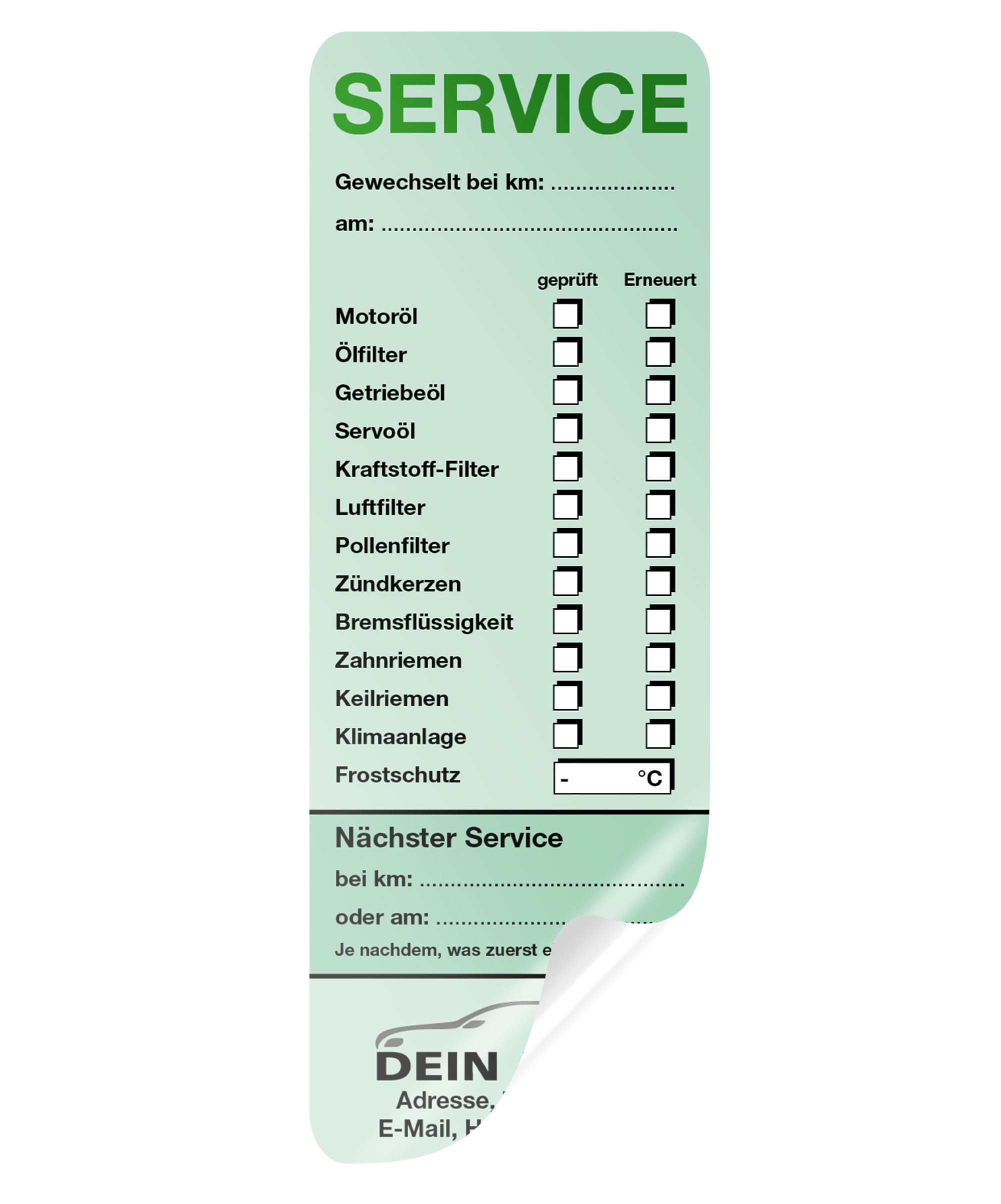 KFZ-Service-Aufkleber groß Grün 1000 Stück Firmenlogo