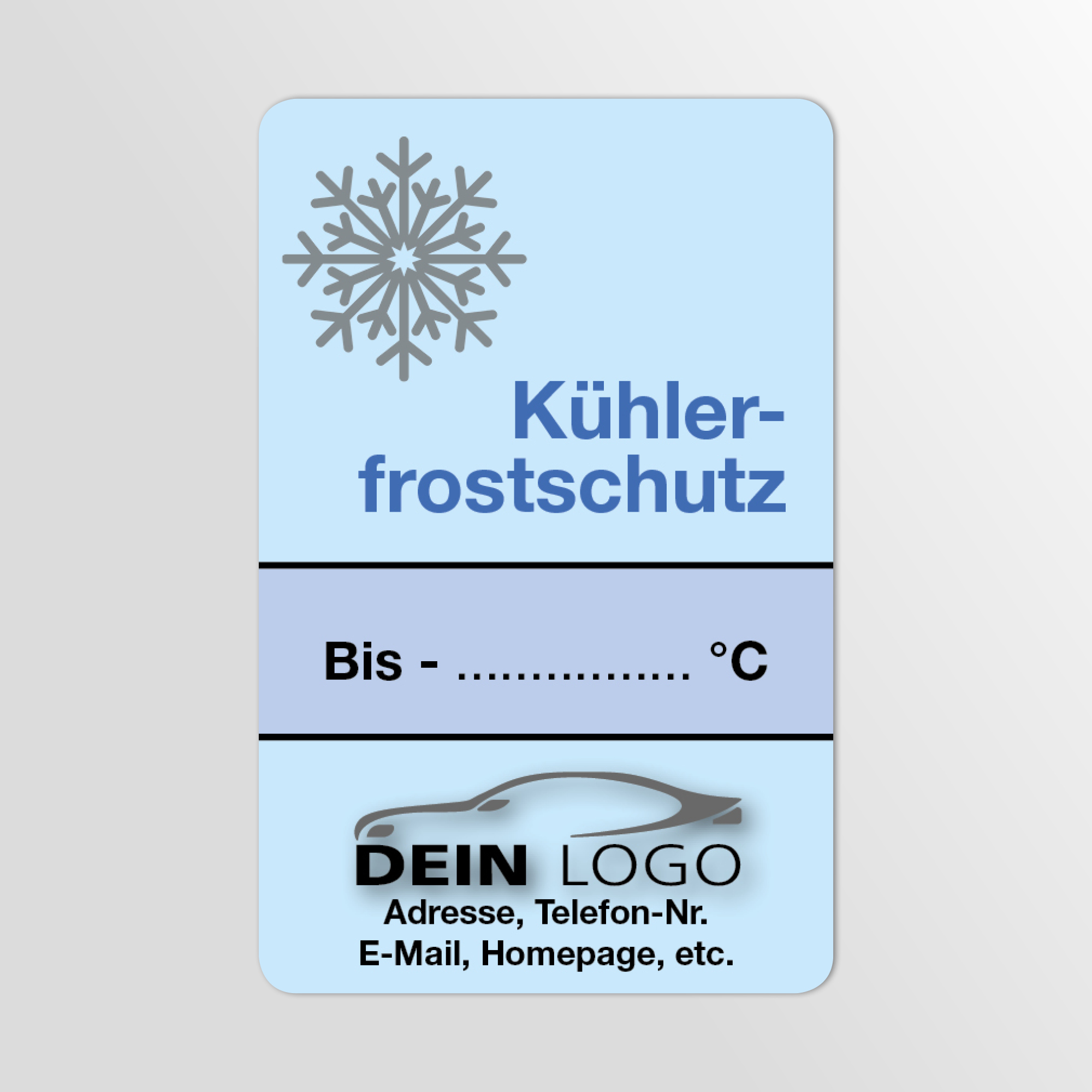 KFZ-Ku¨hlerfrostschutz-Aufkleber Blau 500 Stück Firmenlogo
