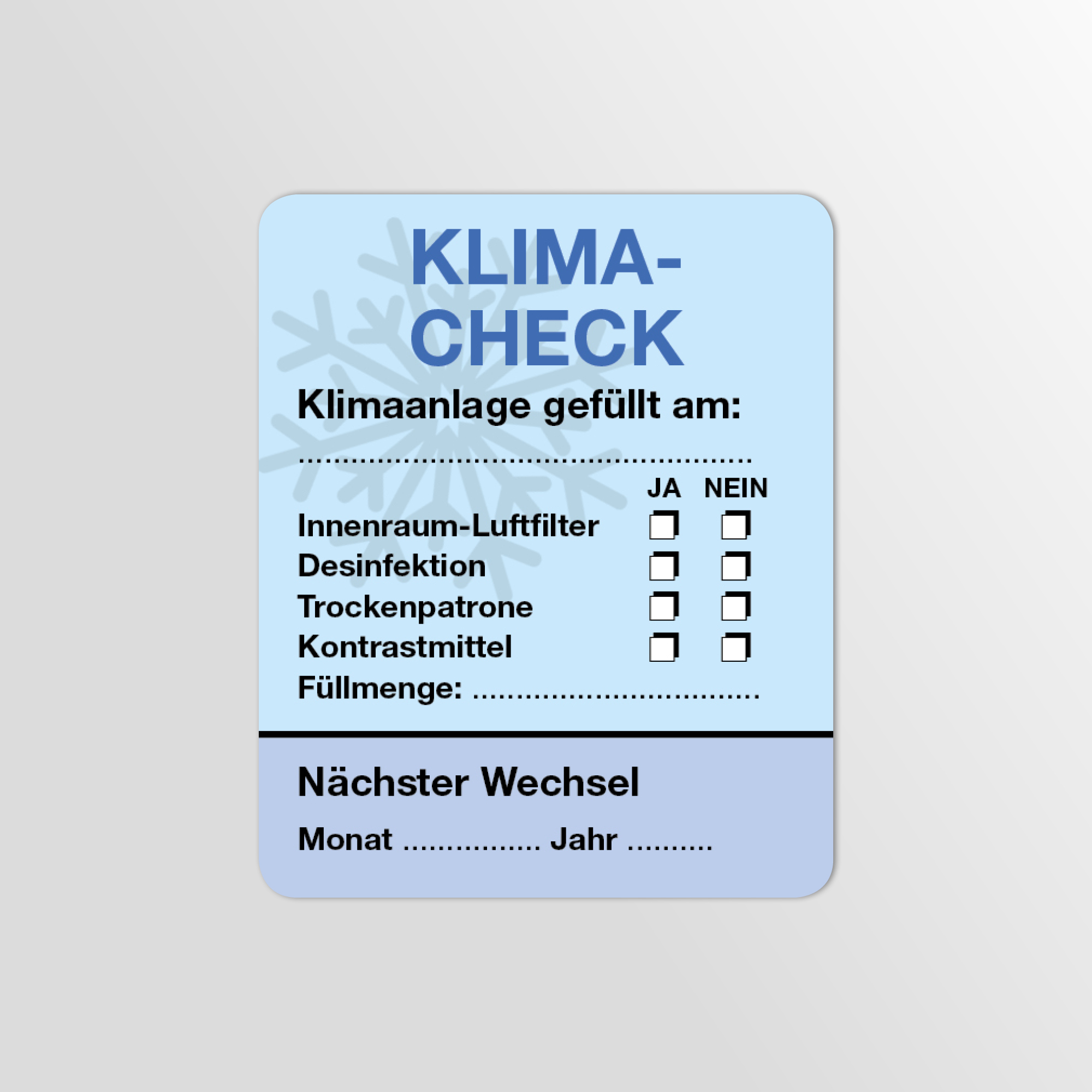 KFZ-Klima-Aufkleber Blau 150 Stück Blanko