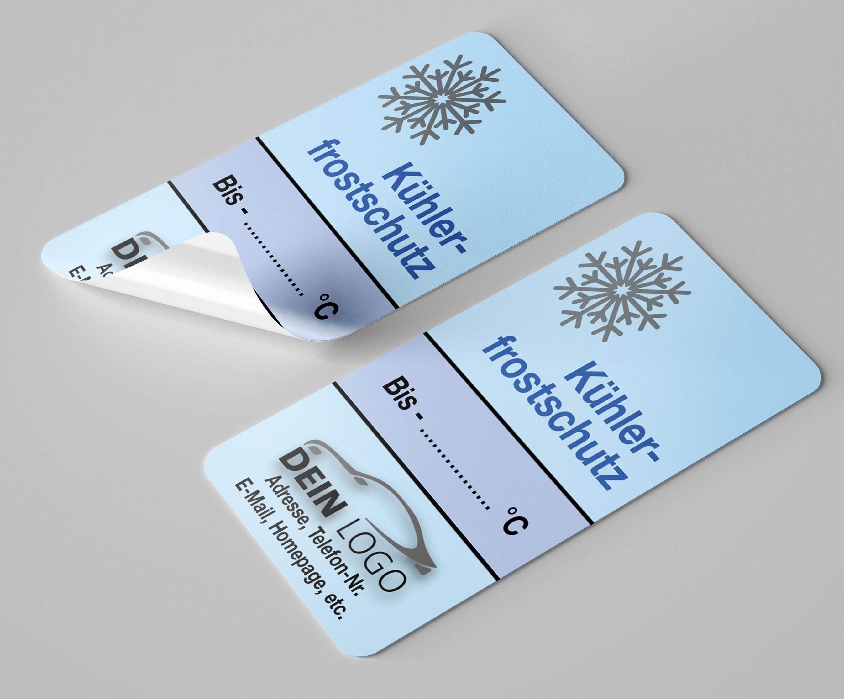 KFZ-Ku¨hlerfrostschutz-Aufkleber Blau 500 Stück Firmenlogo