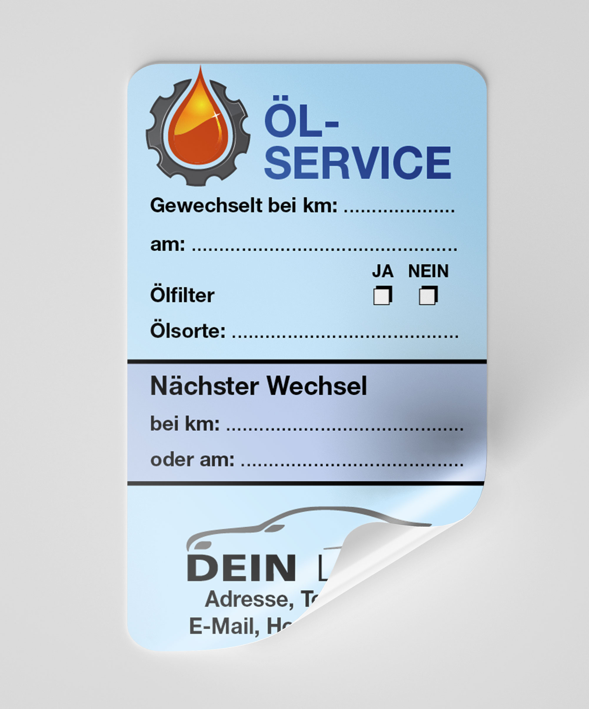 Öl-Service-Aufkleber Blau 1000 Stück Firmenlogo