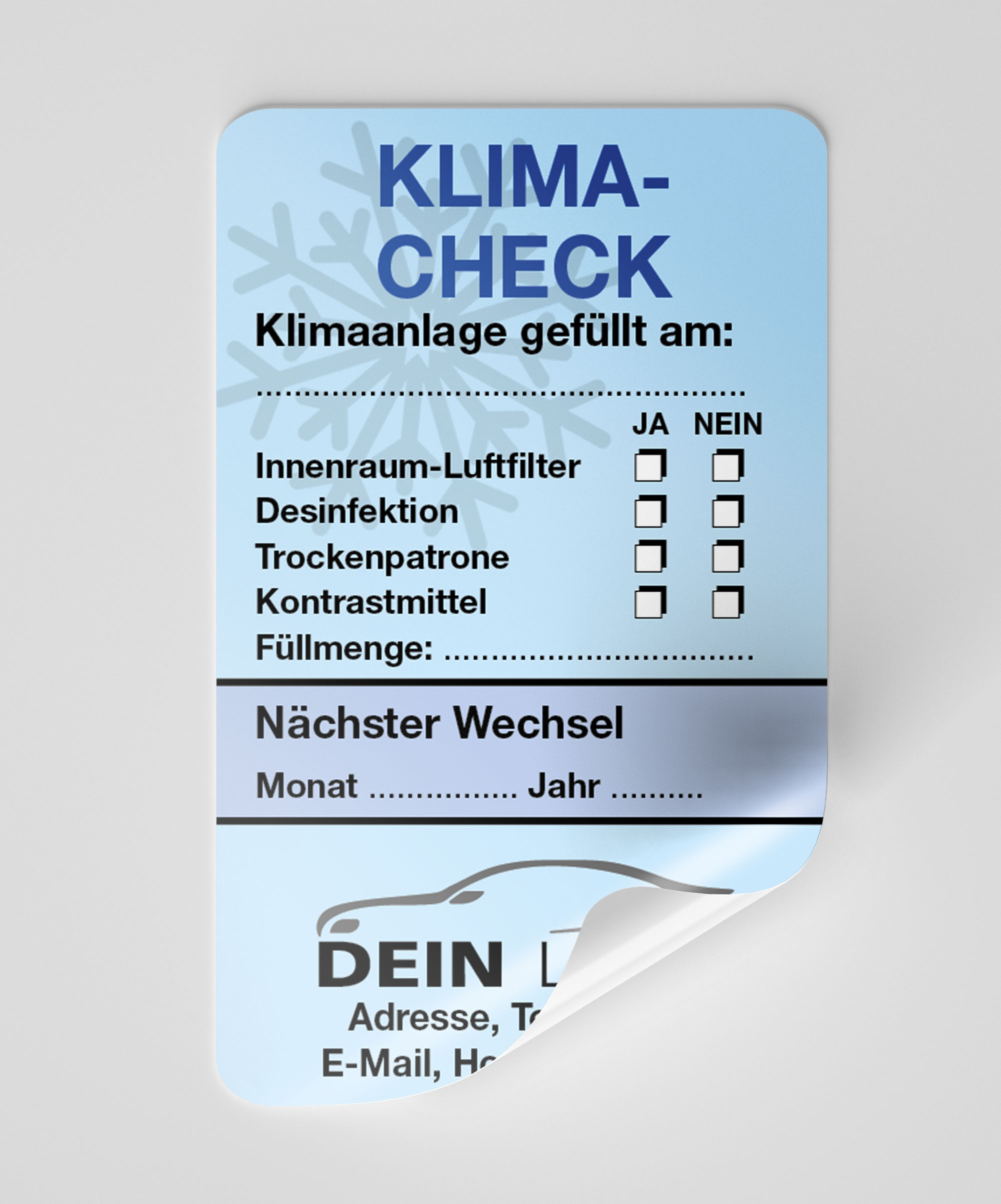 KFZ-Klima-Aufkleber Blau 200 Stück Firmenlogo